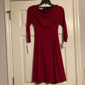 Kay Unger Dress Merlot Red with 3/4 Sleeves Lined Cowl Neck New With Tags